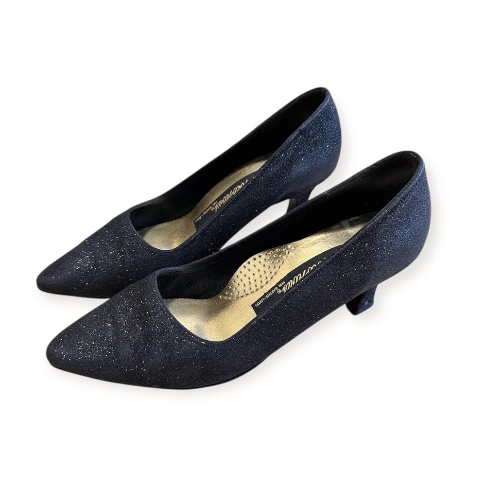 Vintage Notorious Black Glitter Sparkle 2.5” Heels Pointed Toe Formal Womens 8
